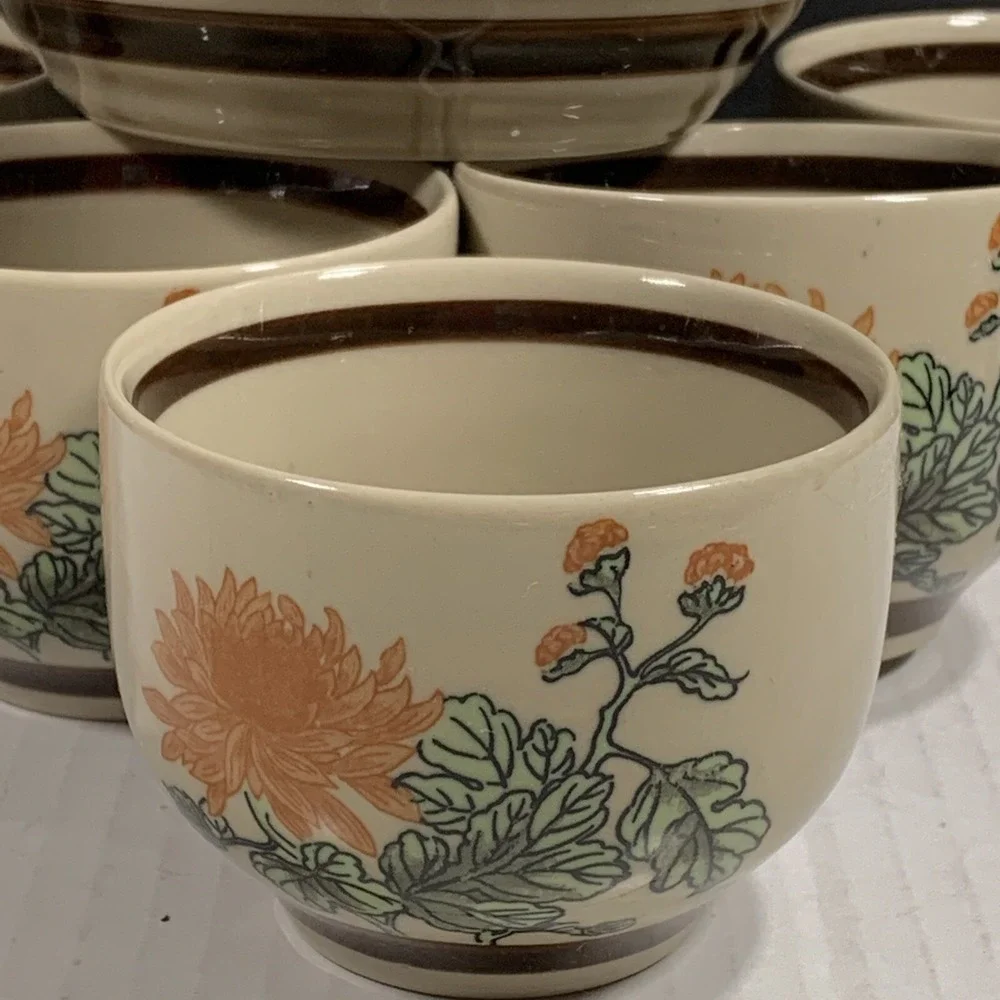 Japanese Tea Set Chrysanthemum Floral Teapot 5 Cups Japan Ceramic Boho Asian Vtg